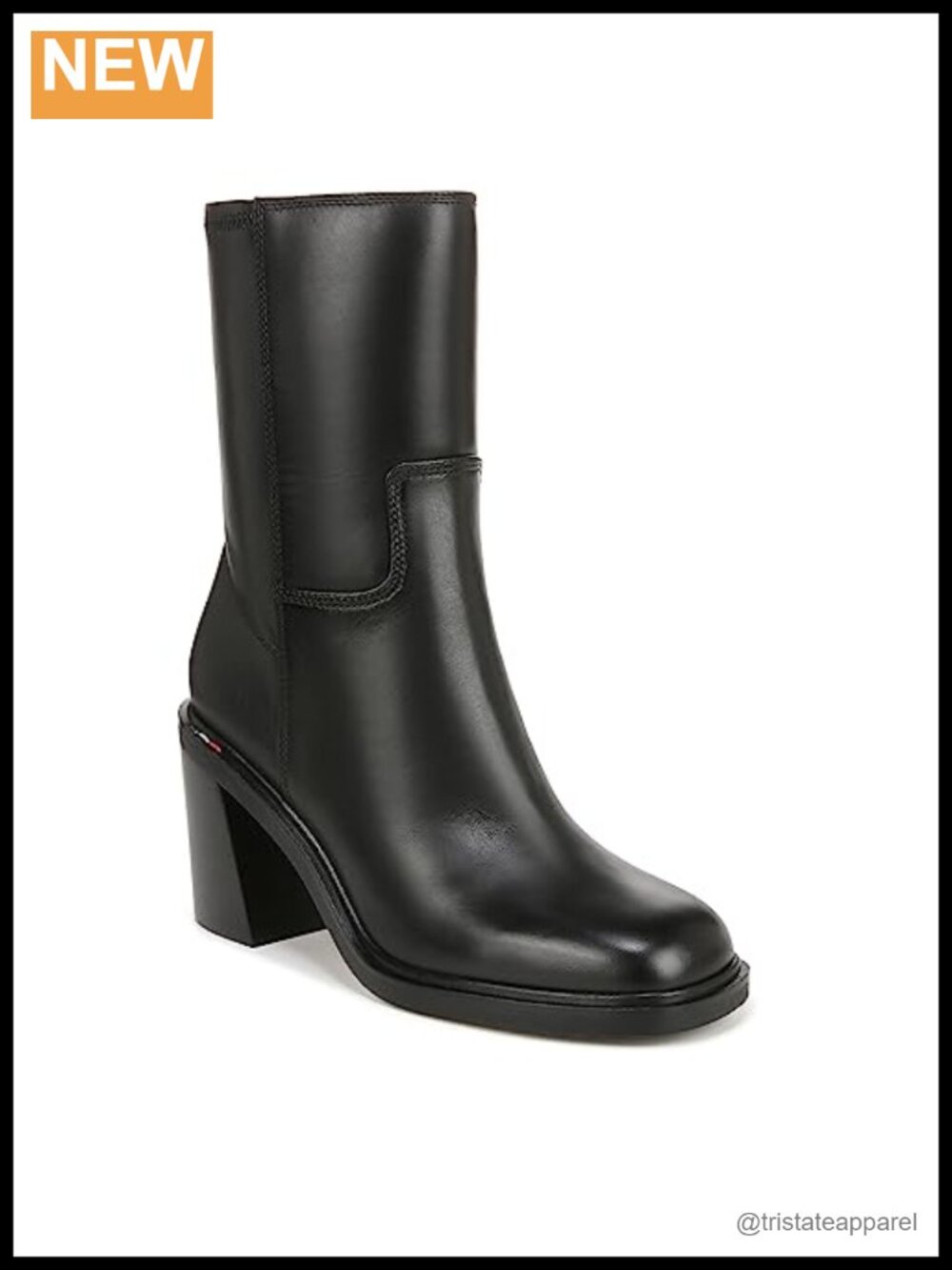 Mid Calf Chunky Heel Bootie with Side Zip Square Toe